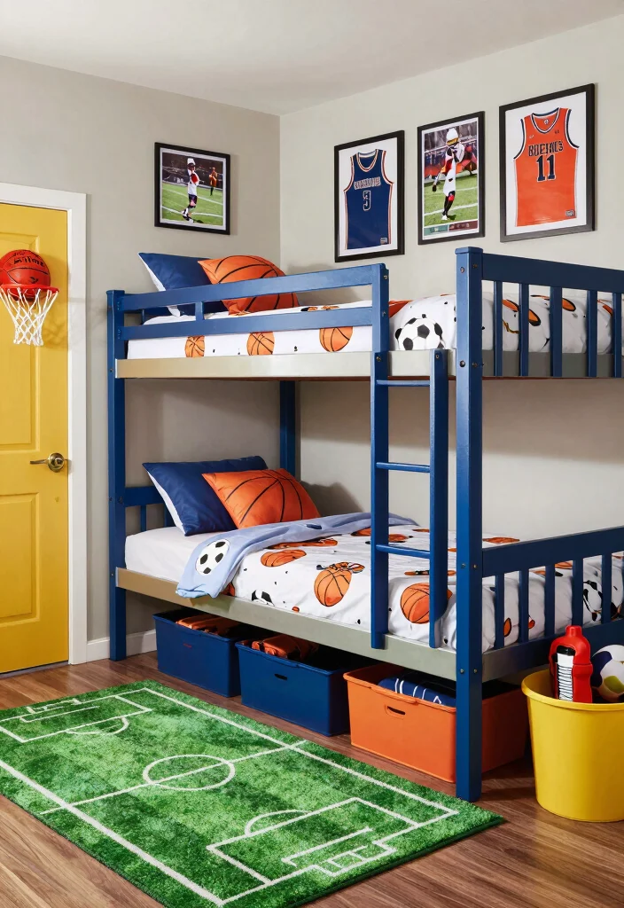 10 Boys Bunk Bed Bedroom Ideas to Maximize Floor Space 7. Sports Themed Bunk Bed 0