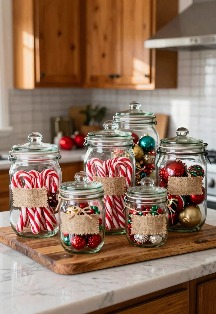 10 Christmas Kitchen Decor Ideas for a Cozy Festive Feel 2. Vintage Glass Jar Displays 0