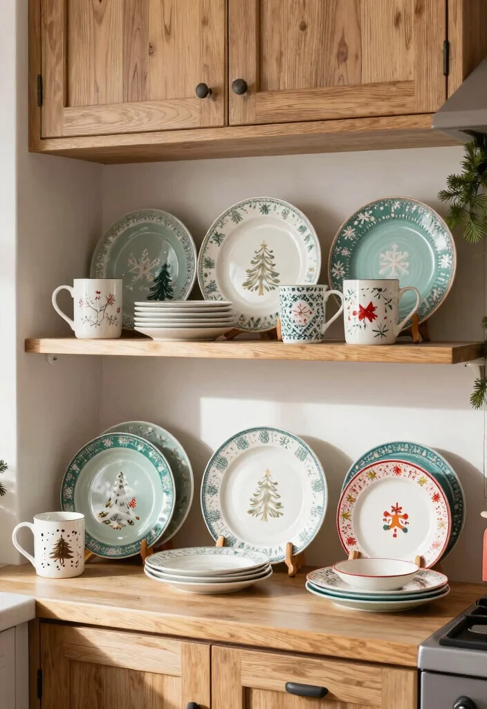 10 Christmas Kitchen Decor Ideas for a Cozy Festive Feel 7. Charming Holiday Dishware 0