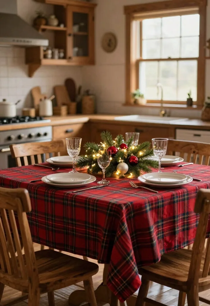10 Christmas Kitchen Decor Ideas for a Cozy Festive Feel 8. Flannel Table Linens 0