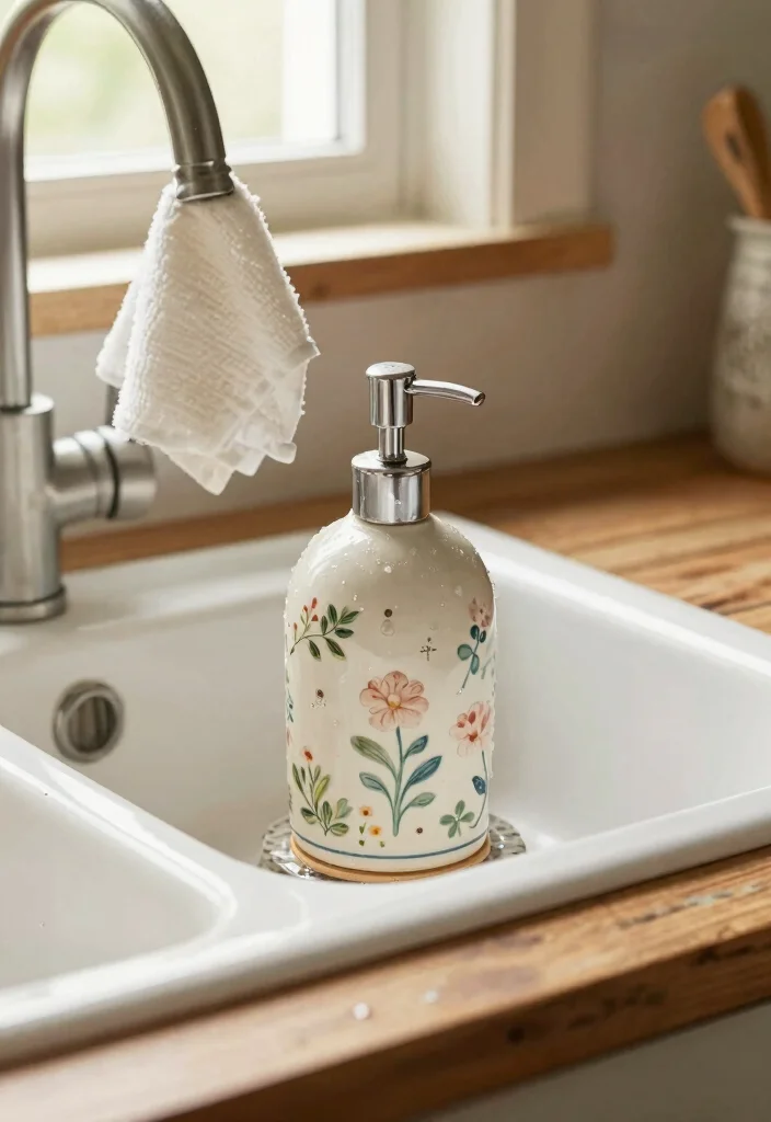 10 Kitchen Sink Decor Ideas for a Styled Counter Look 1. Stylish Soap Dispenser 0