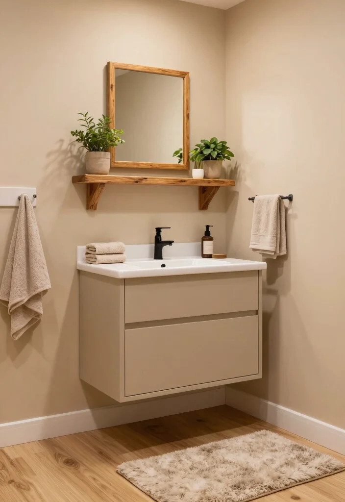 10 Small Beige Bathroom Ideas with Warm Neutral Tones 1. Warm Wood Accents 0