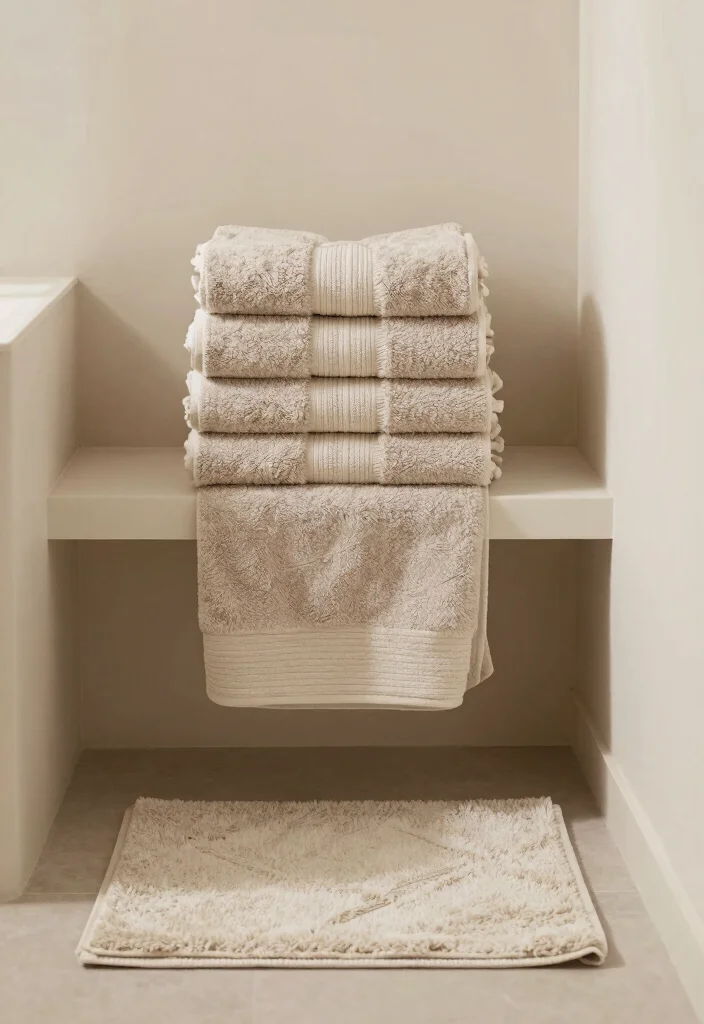 10 Small Beige Bathroom Ideas with Warm Neutral Tones 10. Cozy Bath Linens 0