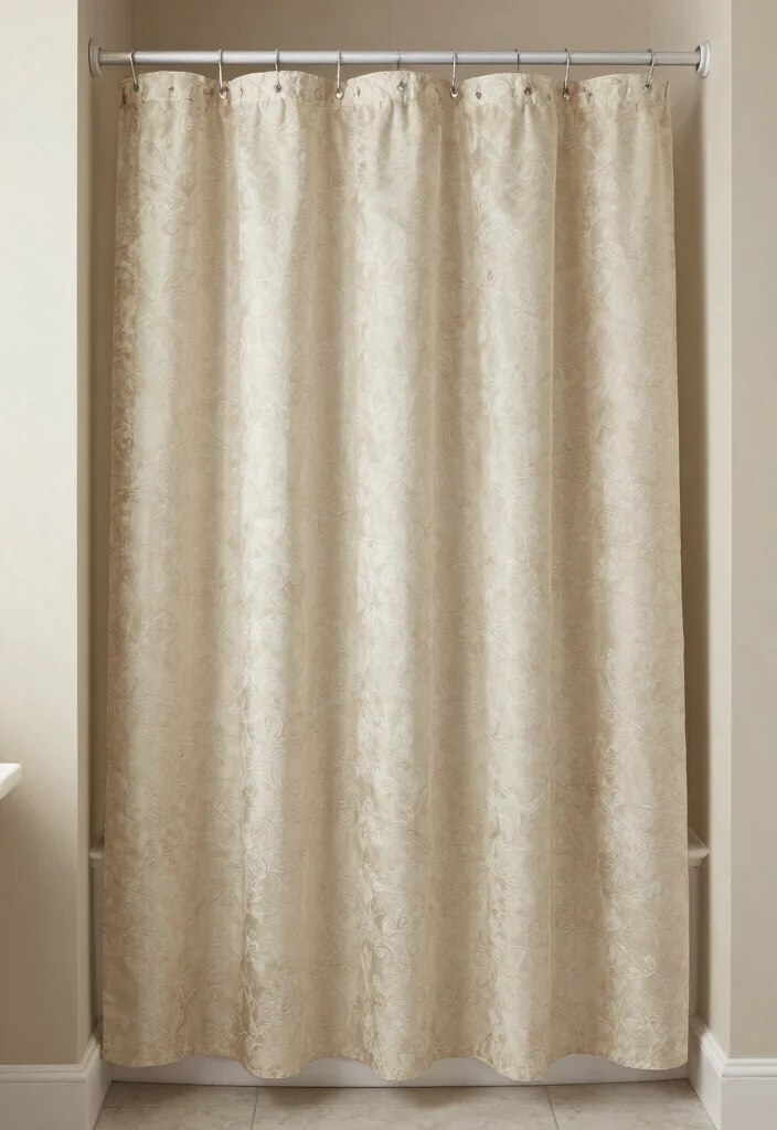 10 Small Beige Bathroom Ideas with Warm Neutral Tones 8. Stylish Shower Curtains 0