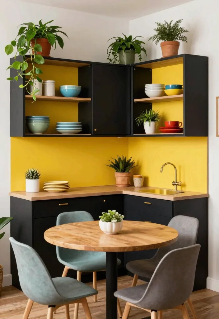 10 Small Black Kitchen Ideas with Bold Modern Contrast 1. Bold Black Cabinets with Bright Accents 0