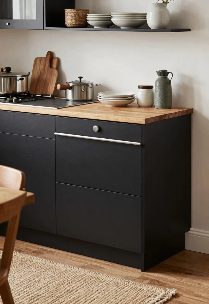 10 Small Black Kitchen Ideas with Bold Modern Contrast 10. Layered Textures 0