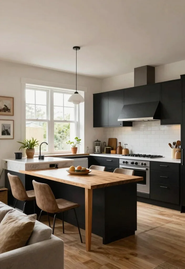 10 Small Black Kitchen Ideas with Bold Modern Contrast 6. Open Floor Plan Integration 0