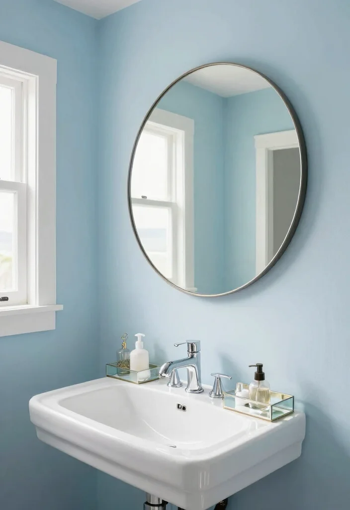 10 Small Blue Bathroom Ideas for a Calm and Airy Feel 7. Mirrored Surfaces 0