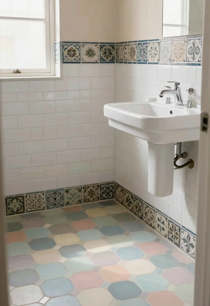 10 Vintage Half Bathroom Ideas with Timeless Character 4. Vintage Tile Designs 0