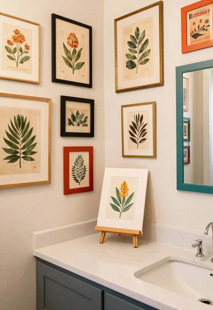 10 Vintage Half Bathroom Ideas with Timeless Character 5. Personal Touch with Vintage Art 0