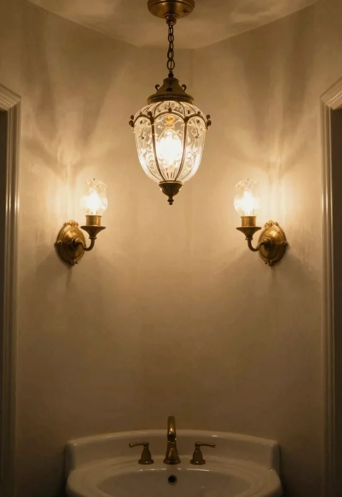10 Vintage Half Bathroom Ideas with Timeless Character 6. Vintage Lighting Fixtures 0