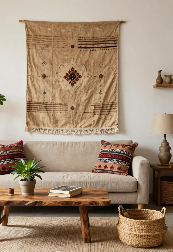 12 African Living Room Ideas with Rich Cultural Style 2. Ethnic Textiles Take Center Stage 0