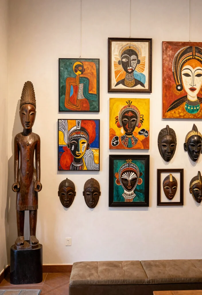 12 African Living Room Ideas with Rich Cultural Style 3. Art Pieces that Speak Volumes 0