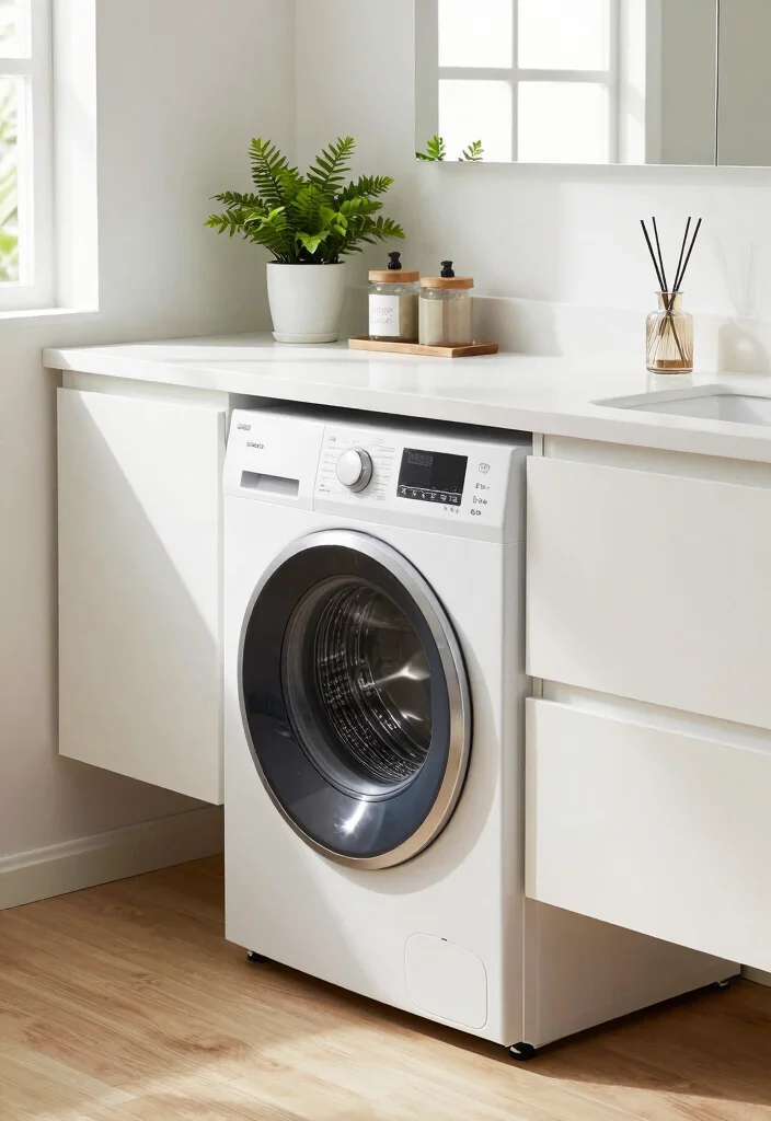 12 Bathroom Ideas with Washing Machine for Small Homes 1 12 Bathroom Ideas with Washing Machine for Small Homes 1. Hidden Washing Machine in Vanity 0