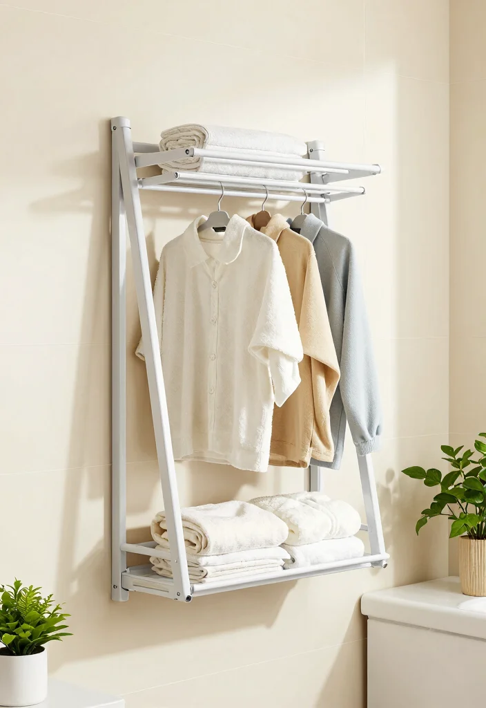12 Bathroom Ideas with Washing Machine for Small Homes 31 12 Bathroom Ideas with Washing Machine for Small Homes 7. Foldable Drying Racks 0