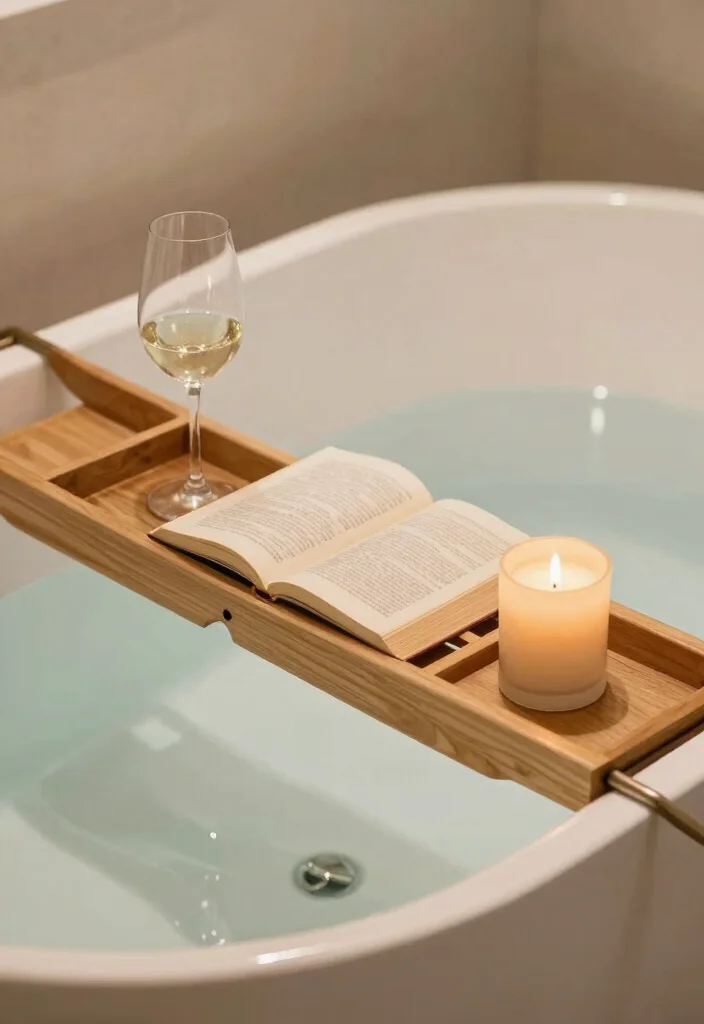 12 Bathroom Tub Decor Ideas for a Relaxing Spa Style 8. Elegant Bath Caddy for Relaxation 0