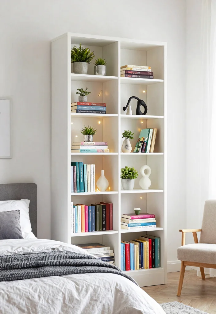 12 Bedroom Partition Ideas for Privacy and Zoning 1. Cozy Bookcase Dividers 0