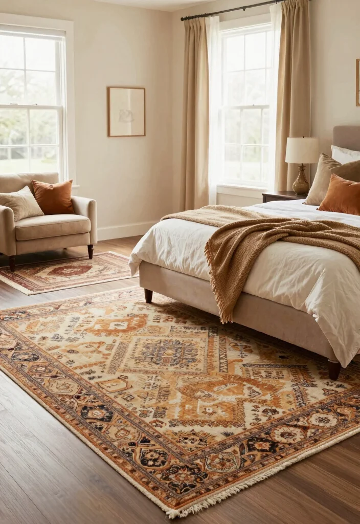 12 Bedroom Partition Ideas for Privacy and Zoning 10. Smart Use of Area Rugs 0