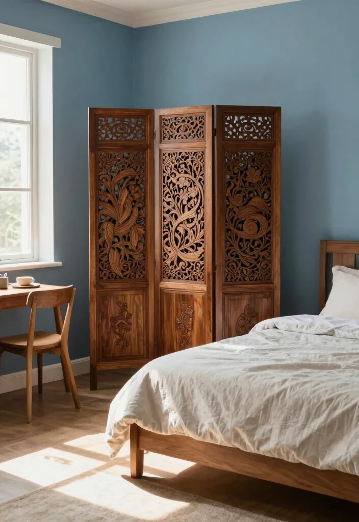 12 Bedroom Partition Ideas for Privacy and Zoning 2. Stylish Folding Screens 0