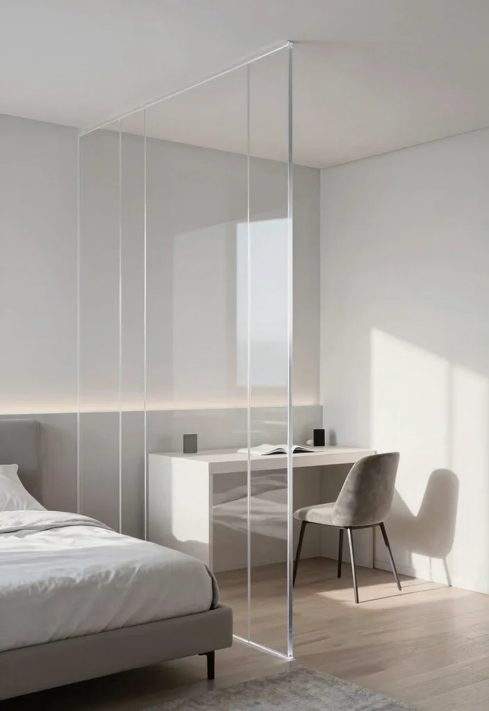 12 Bedroom Partition Ideas for Privacy and Zoning 6. Clear Acrylic Partitions 0