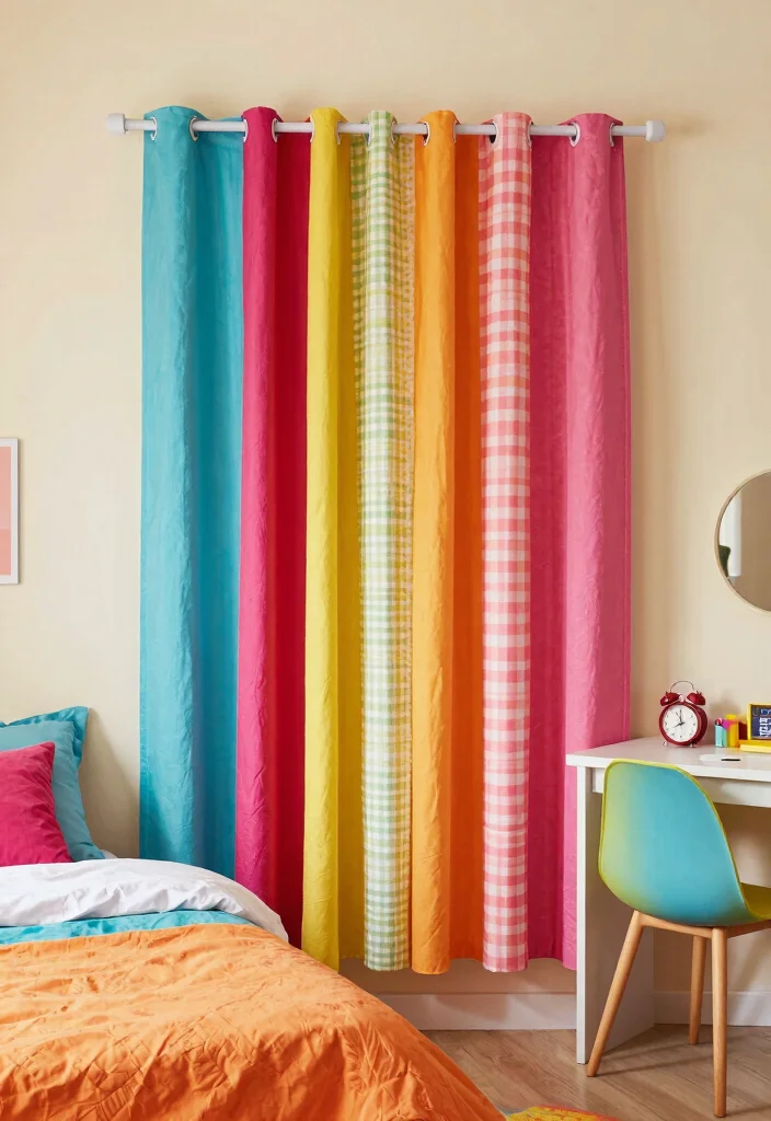 12 Bedroom Partition Ideas for Privacy and Zoning 7. Colorful Fabric Panels 0