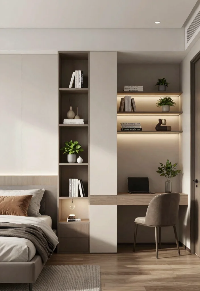 12 Bedroom Partition Ideas for Privacy and Zoning 9. Partition Walls with Built In Storage 0