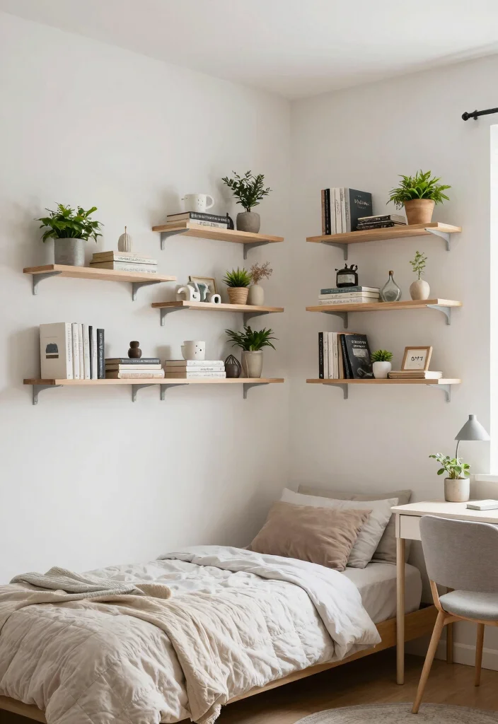12 Bedroom Rearranging Ideas to Refresh the Layout 2. Embrace Vertical Space with Shelving 0