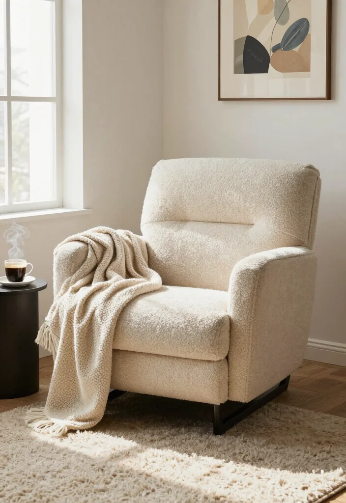 12 Bedroom Sitting Area Ideas for Cozy Relaxing Corners 8. Soft Textured Lounge Chair 0