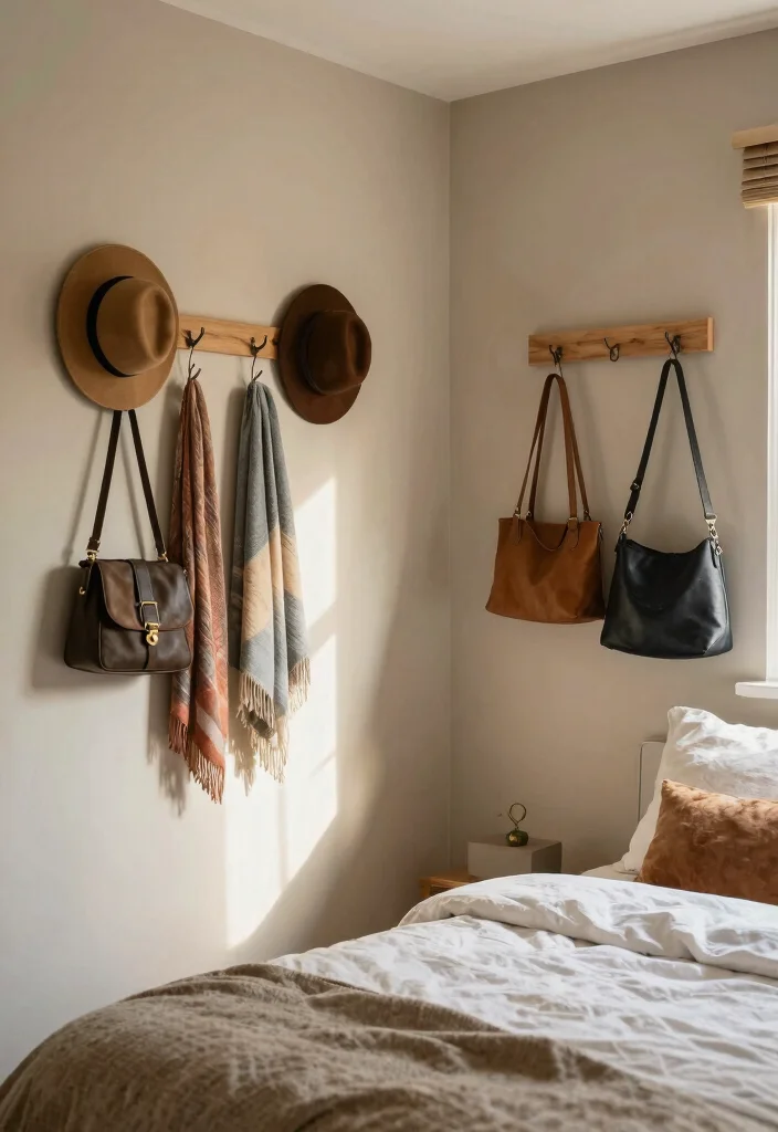 12 Bedroom Wardrobe Ideas for Better Storage and Flow 9. Decorative Hooks and Racks 0