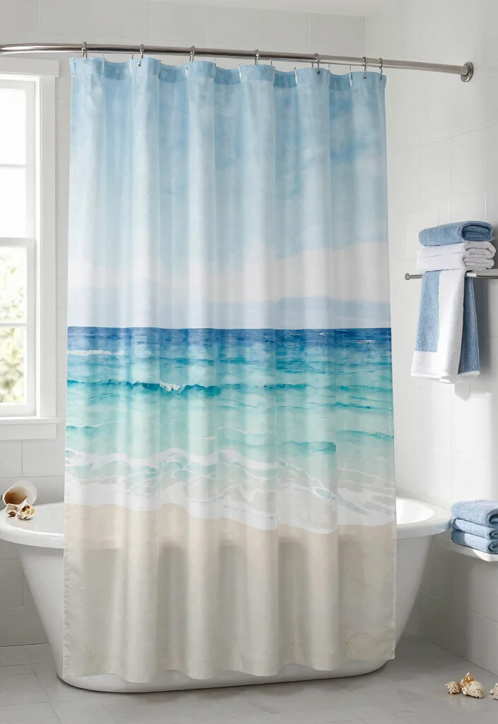 12 Blue Bathroom Decor Ideas for a Clean Coastal Mood 3. Coastal Themed Shower Curtains 0