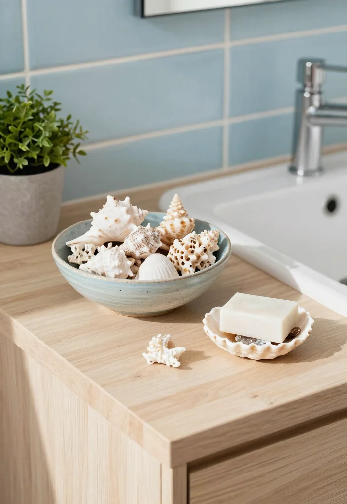 12 Blue Bathroom Decor Ideas for a Clean Coastal Mood 5. Seashell and Coral Accents 0