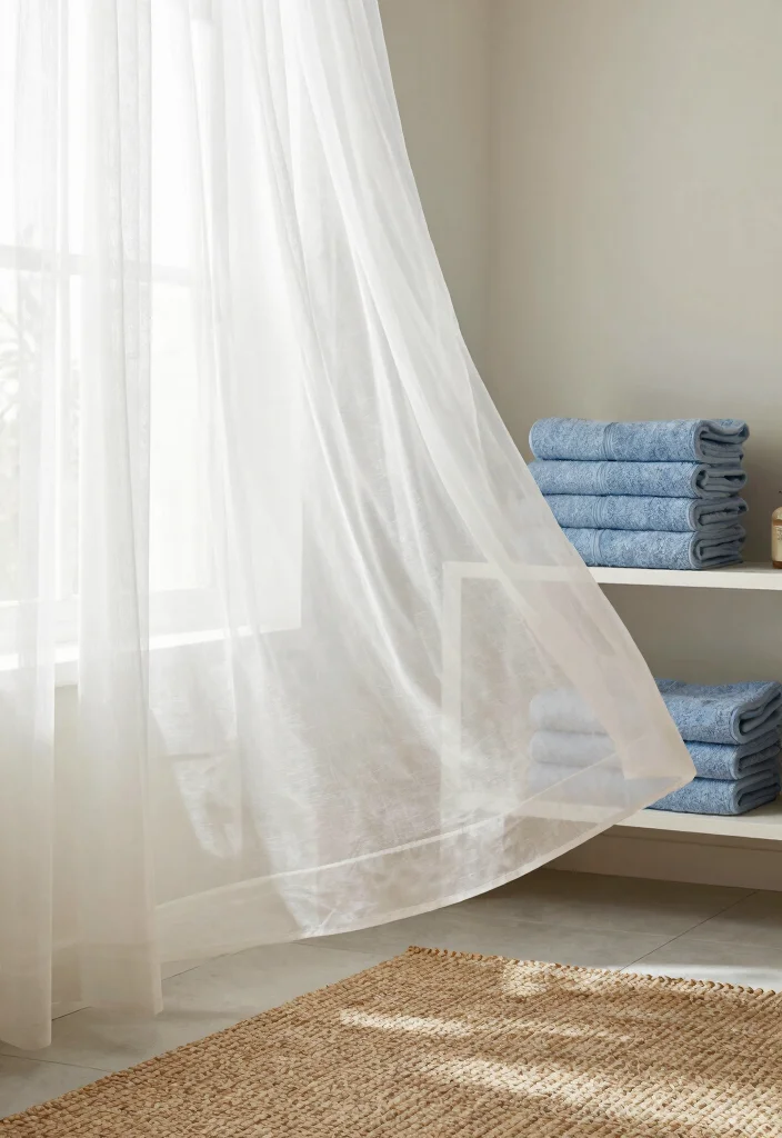 12 Blue Bathroom Decor Ideas for a Clean Coastal Mood 6. Light and Airy Fabrics 0