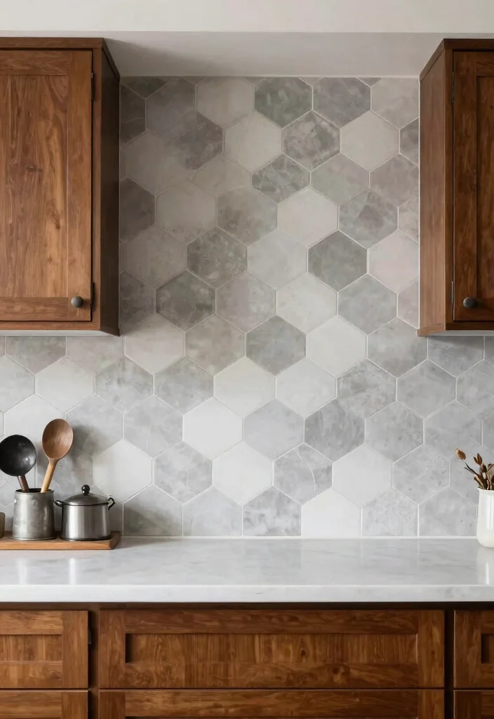 12 Brown Cabinet Backsplash Ideas for a Rich Coordinated Look 10. Hexagon Tiles 0