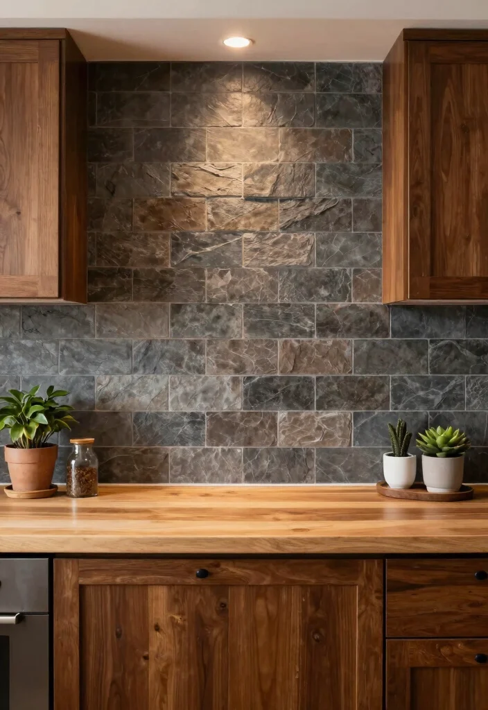 12 Brown Cabinet Backsplash Ideas for a Rich Coordinated Look 11. Slate Backsplash 0
