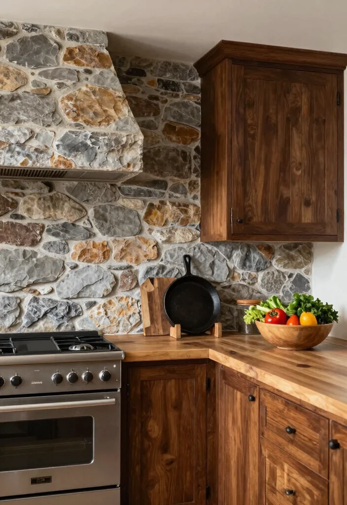 12 Brown Cabinet Backsplash Ideas for a Rich Coordinated Look 3. Rustic Stone or Brick 0