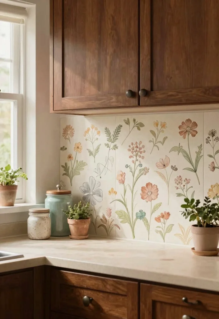 12 Brown Cabinet Backsplash Ideas for a Rich Coordinated Look 6. Painted or Stenciled Backsplash 0