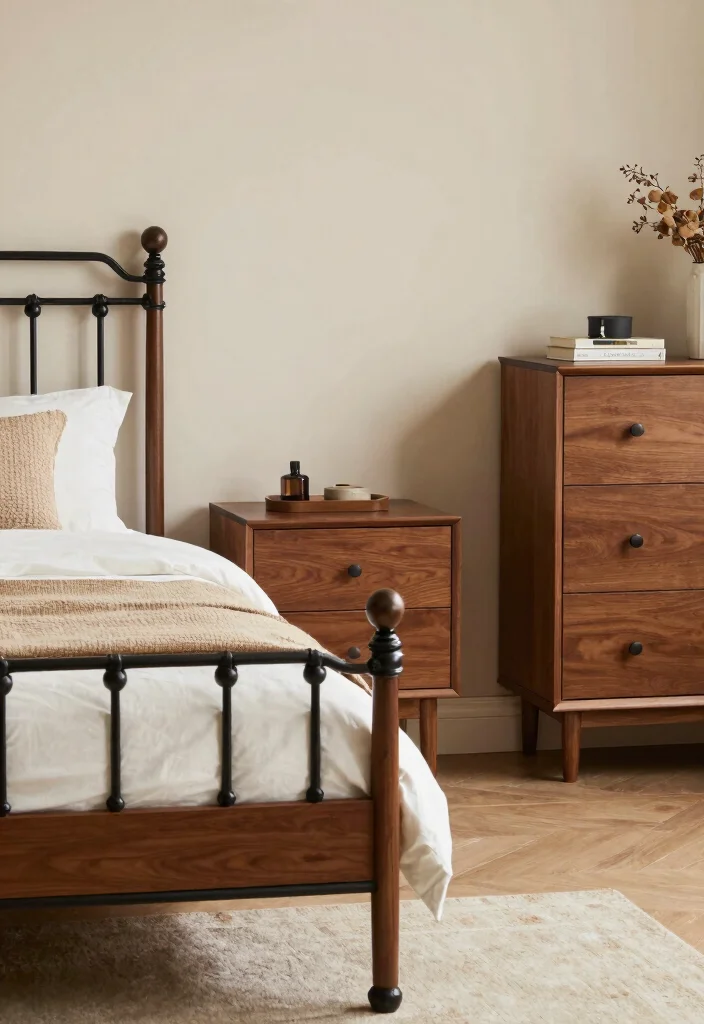12 Cherry Wood Bedroom Decor Ideas with Warm Classic Style 11. Combining Cherry Wood with Other Materials 0