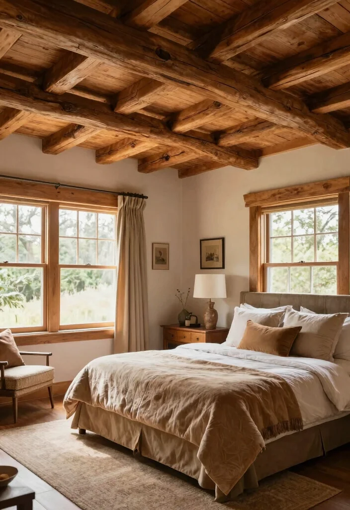 12 Cherry Wood Bedroom Decor Ideas with Warm Classic Style 8. Cherry Wood Ceiling Beams 0
