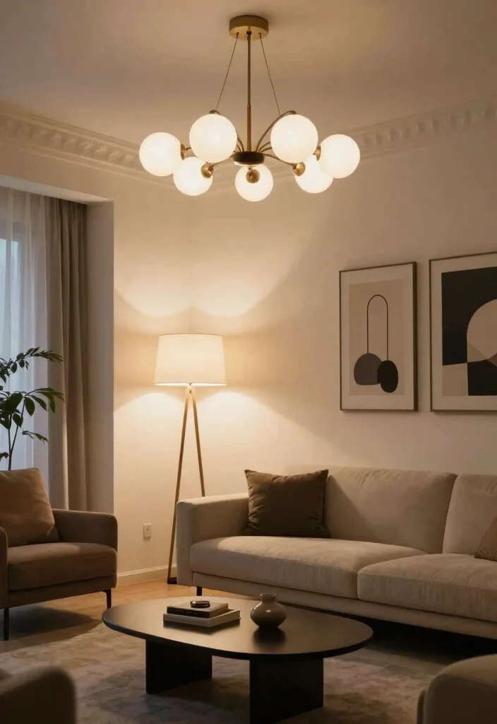 12 Classy Living Room Ideas with Elegant Details 3. Statement Lighting 0