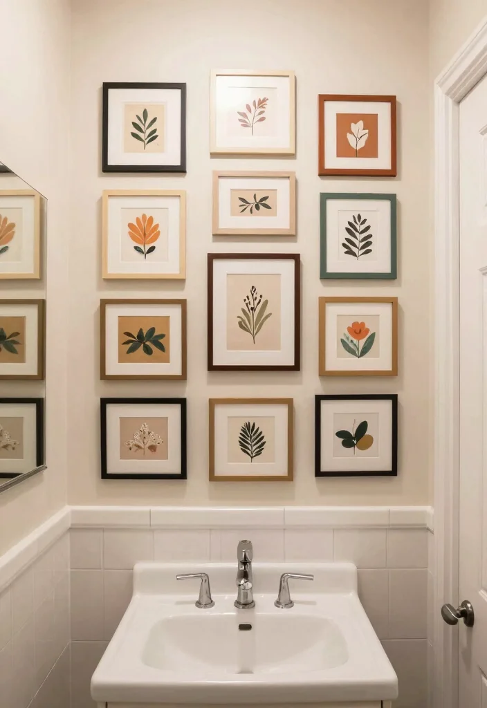 12 Cute Small Bathroom Ideas with Fresh Aesthetic Charm 11. Personal Touches with Art 0