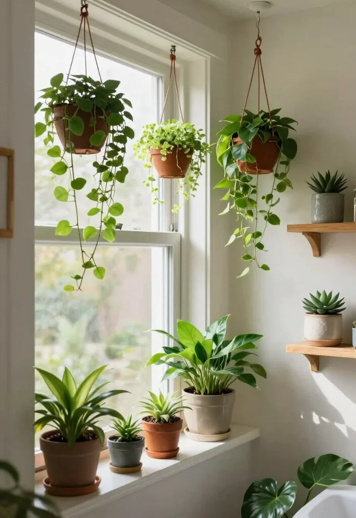 12 Cute Small Bathroom Ideas with Fresh Aesthetic Charm 5. Add Greenery for a Fresh Touch 0