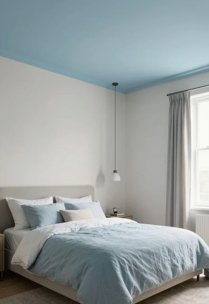 12 Dusty Blue Bedroom Ideas for a Calm Cozy Atmosphere 10. Dusty Blue Ceiling Accents 0