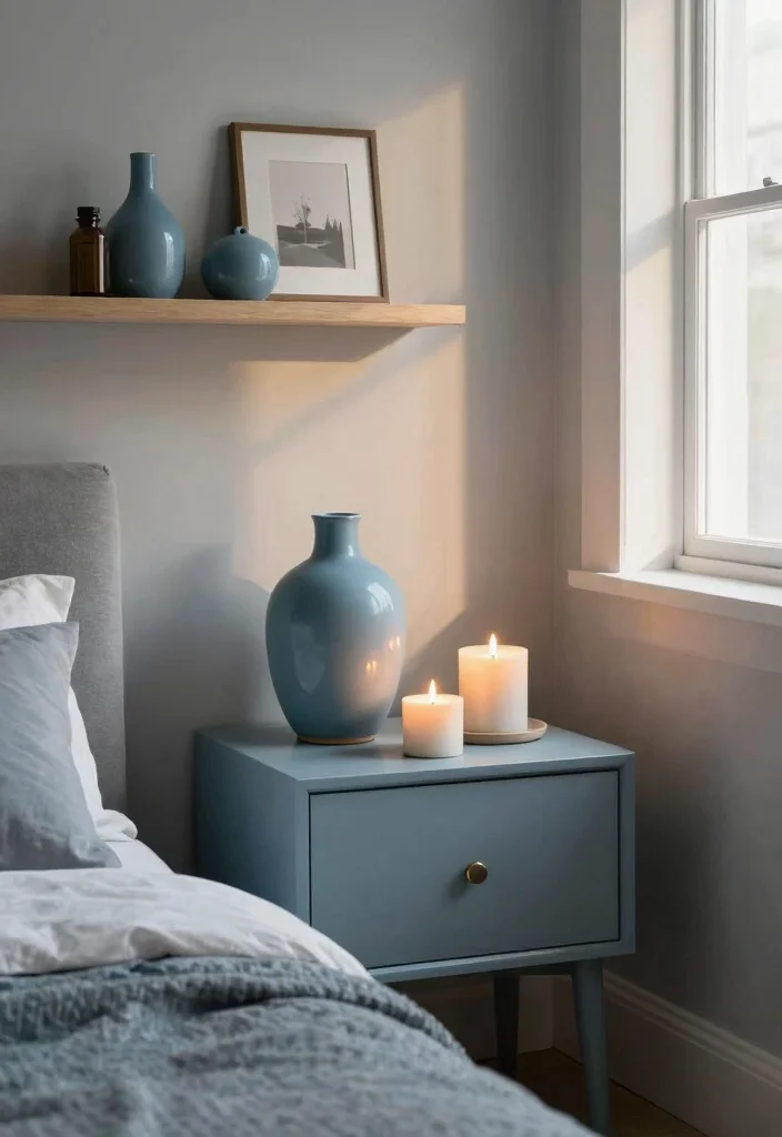 12 Dusty Blue Bedroom Ideas for a Calm Cozy Atmosphere 11. Dusty Blue Decorative Accents 0