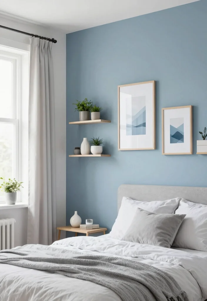 12 Dusty Blue Bedroom Ideas for a Calm Cozy Atmosphere 2. Accent Wall with Dusty Blue Paint 0