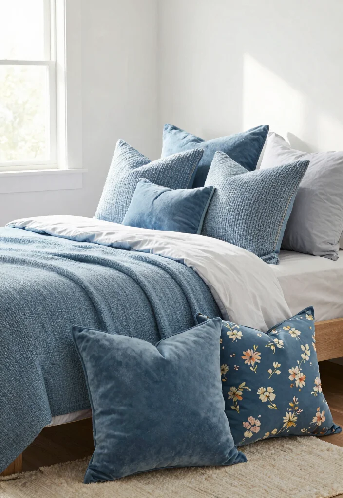 12 Dusty Blue Bedroom Ideas for a Calm Cozy Atmosphere 3. Cozy Dusty Blue Throw Pillows 0