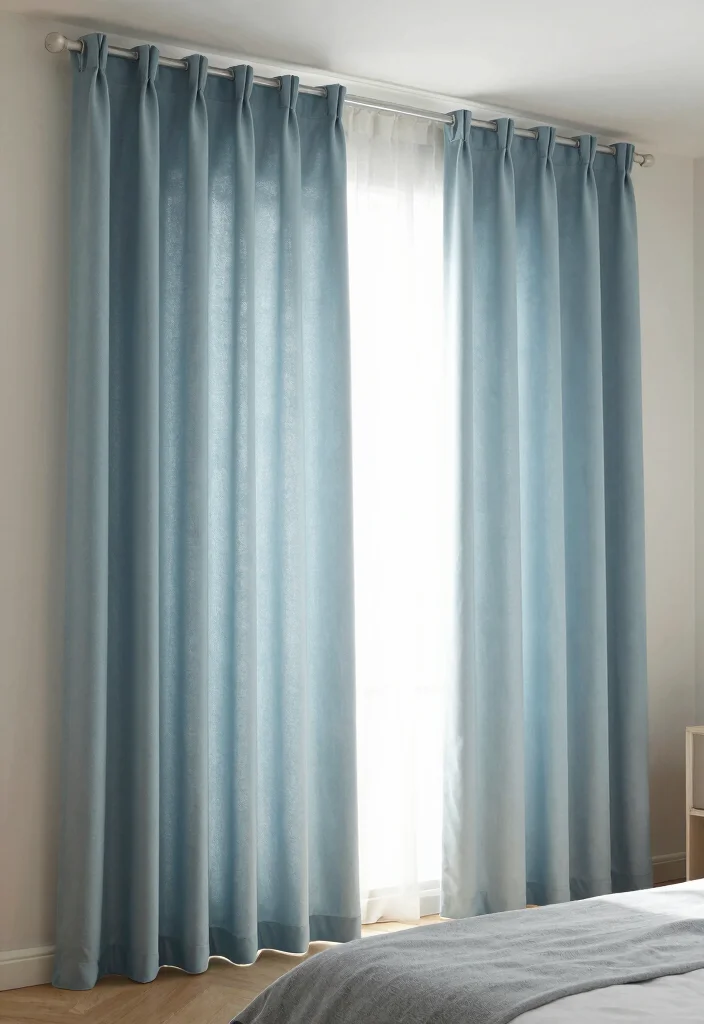12 Dusty Blue Bedroom Ideas for a Calm Cozy Atmosphere 5. Dusty Blue Curtain Panels 0