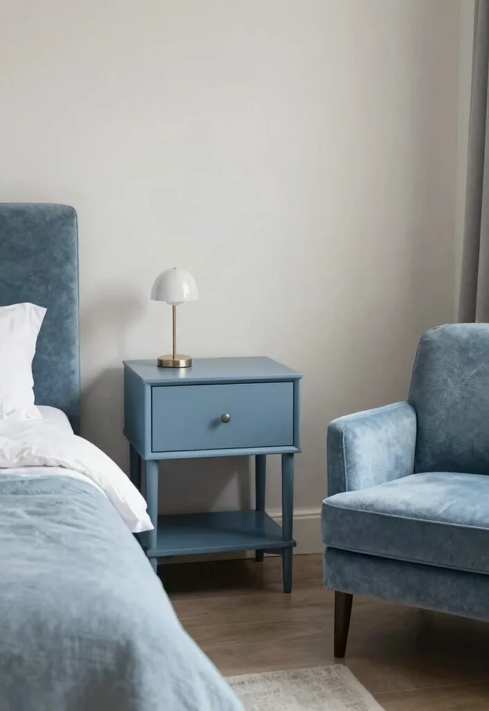 12 Dusty Blue Bedroom Ideas for a Calm Cozy Atmosphere 7. Dusty Blue Accent Furniture 0
