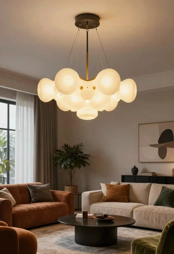 12 Eclectic Living Room Ideas with Mixed Textures 10. Statement Lighting Fixtures 0