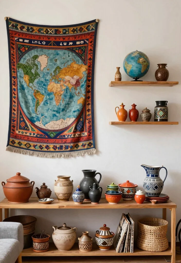 12 Eclectic Living Room Ideas with Mixed Textures 11. Personal Touches with Travel Decor 0