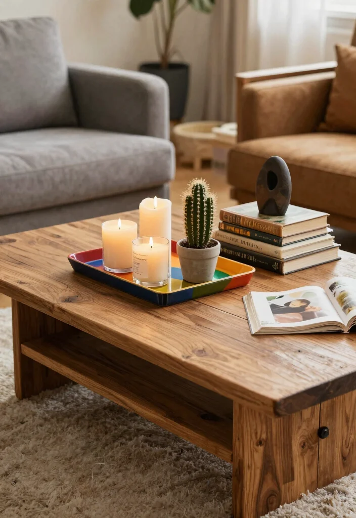 12 Eclectic Living Room Ideas with Mixed Textures 4. Unique Coffee Table Combinations 0